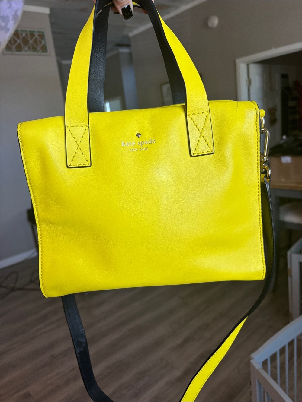 kate spade BRIGHT Yellow and Black Leather Crossbody Tote